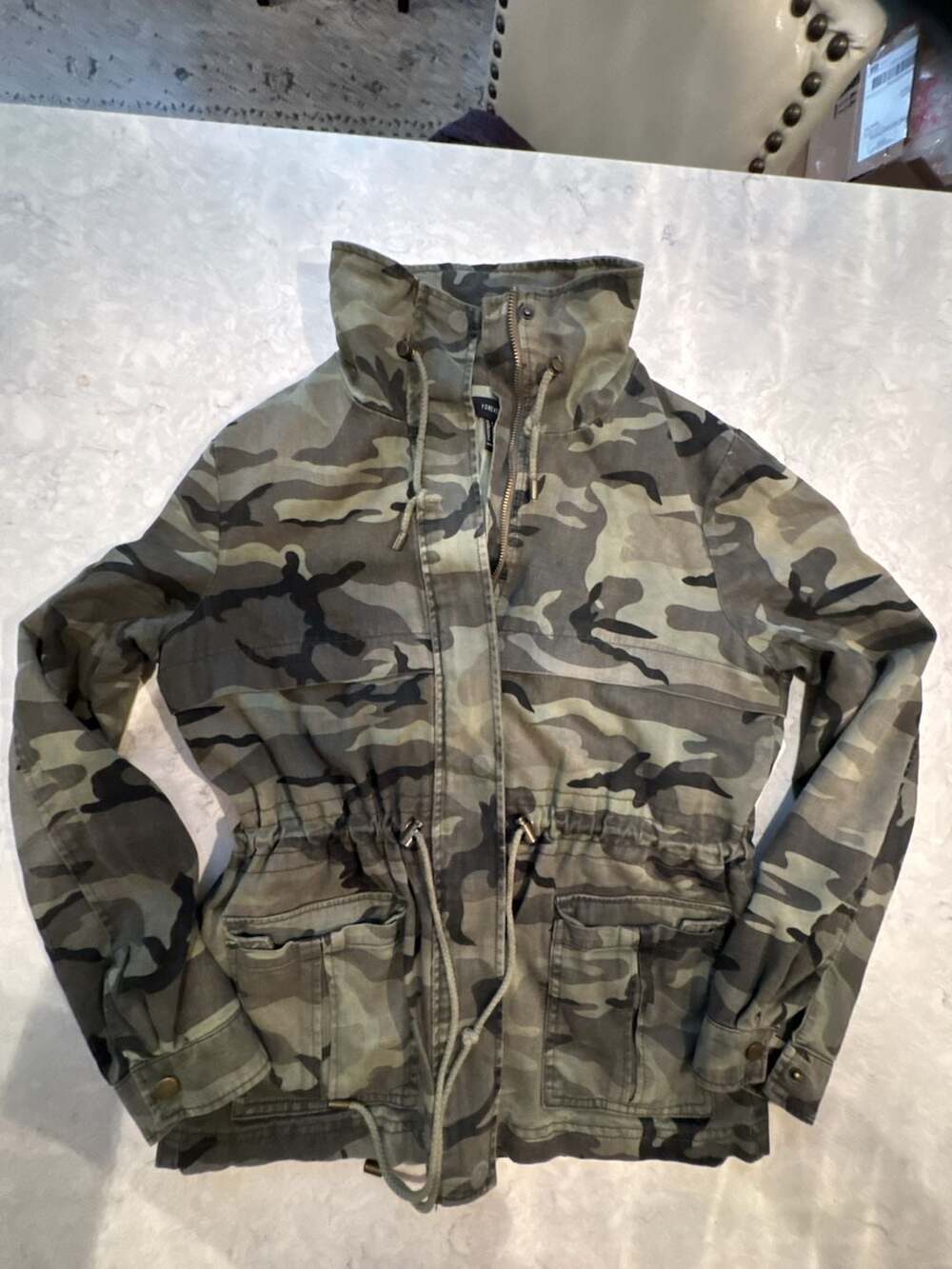 Forever 21 Camouflage Jacket Size S Green Cargo Drawstring